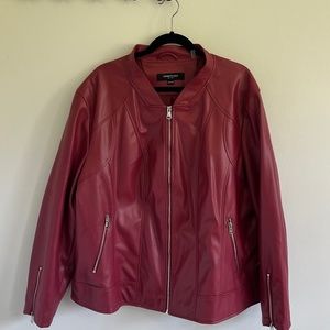 Kenneth Cole Red Leather Jacket with silver zipper details size 3X